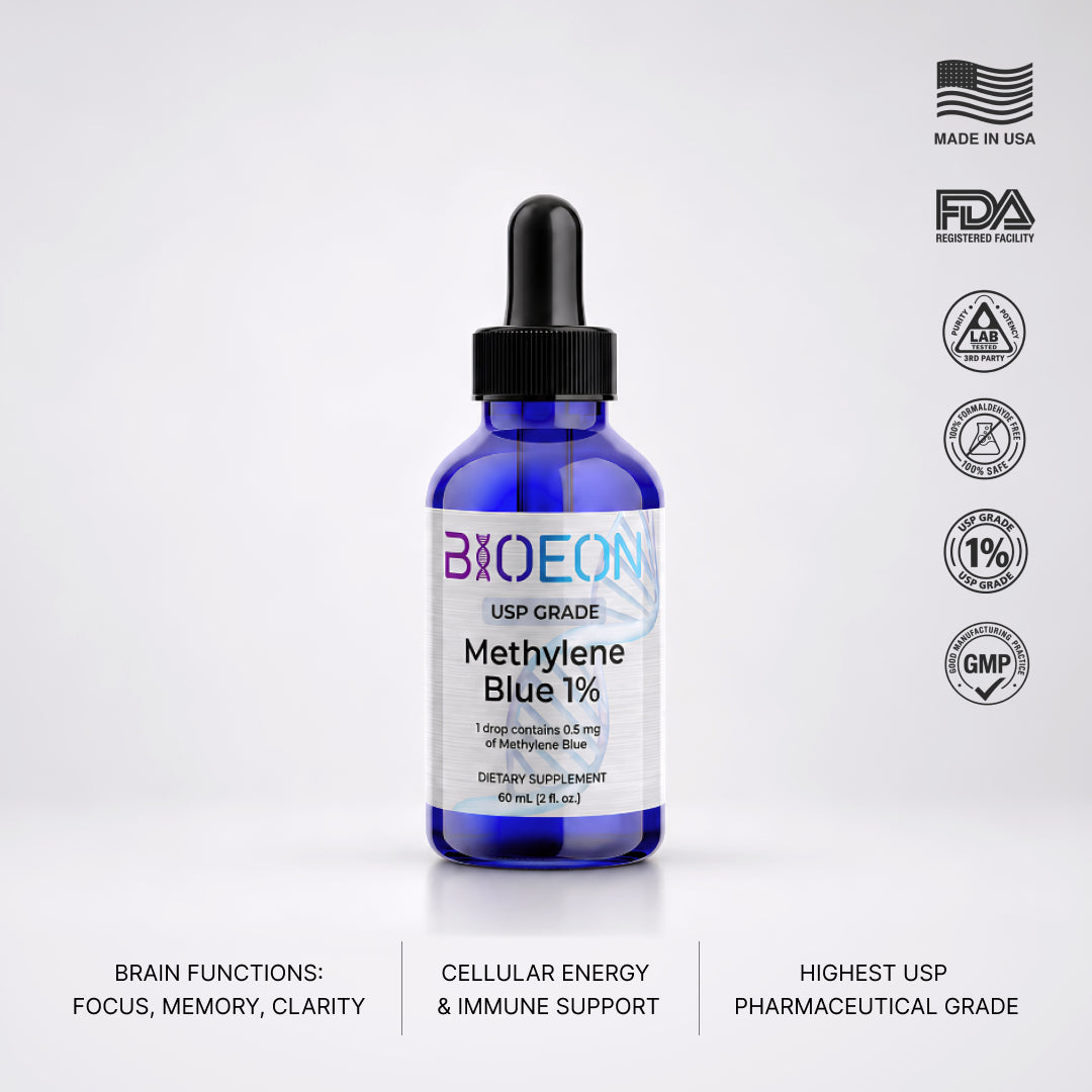 BioEon USP grade Methylene Blue 1% in a 60ml blue dropper bottle.