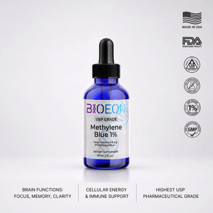 BioEon USP grade Methylene Blue 1% in a 60ml blue dropper bottle.